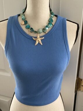 blue zara ribbed cropped tank